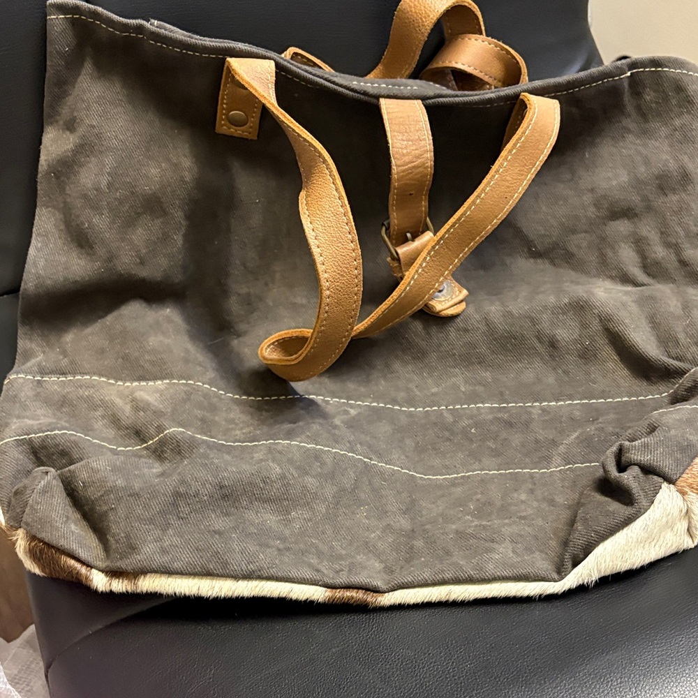 Myra Bag Brown and Tan Canvas Tote Bag - Picture 4 of 5